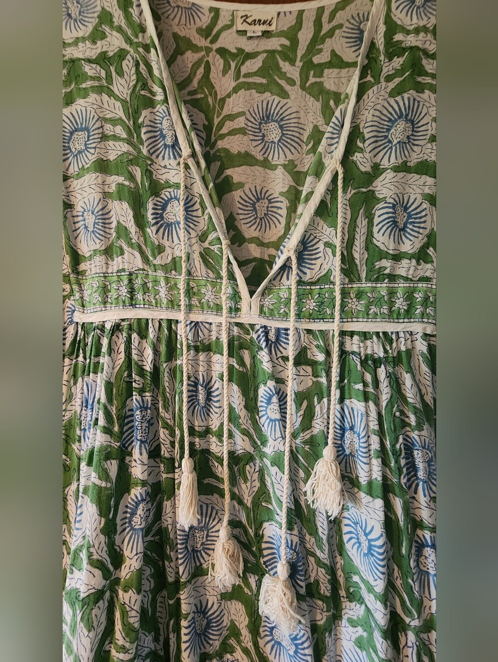 Block Print Cotton Maxi Dress Sz L - Picture 3 of 9